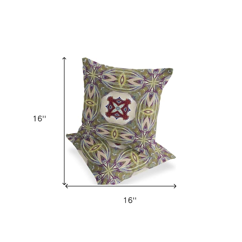 HomeRoots Set of Two 16" X 16" Green and Red Blown Seam Floral Indoor Outdoor Throw Pillow - 16.00' X '16.00' X '5.00