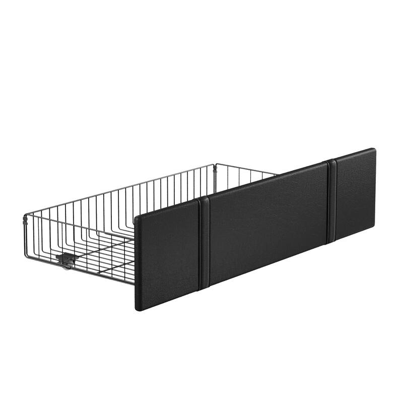 Javlergo 2-Piece Twin Bed Frame Set 39.4-45.3" Adjustable Height PU Leather Headboard with Diamond Embellishment Storage Drawer