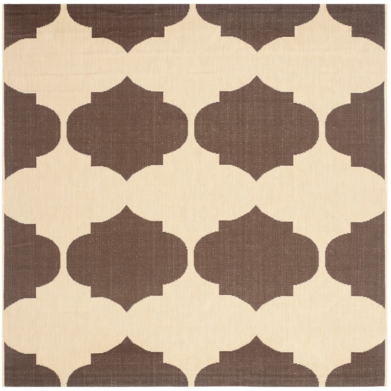 SAFAVIEH Courtyard Abeda Indoor/ Outdoor Waterproof Patio Backyard Rug - 5'3" Square - Beige/Chocolate