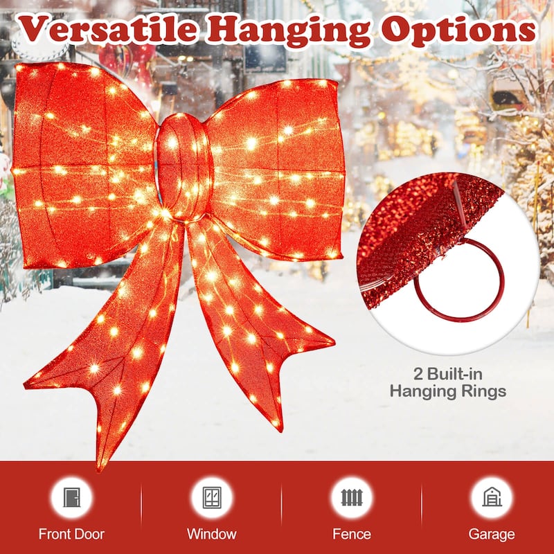 Costway 37” Lighted Christmas Bow Decoration with 150 Warm White LED - Red - See Details