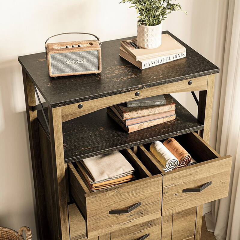 Bestier Hallway & Living Room Storage Cabinet w/ 2 Shelves and 5 Drawers, Brown - 83
