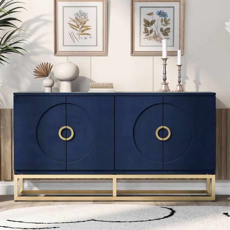 Beige 59.80 in. W Metal Handle Storage Cabinet with Adjustable Shelves
