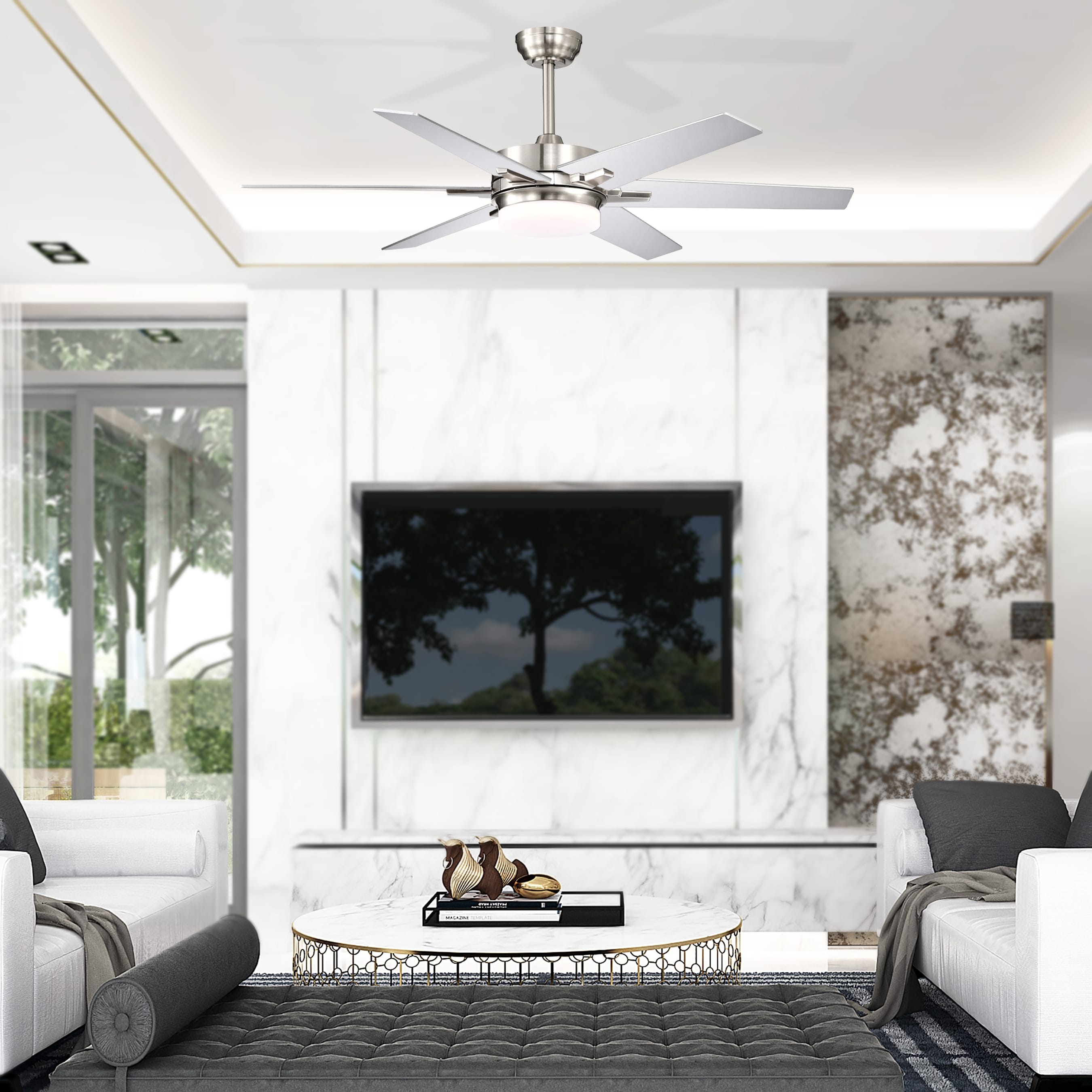 Brushed Nickel 52 in. 6-Speed Integrated LED Indoor 6-Blade