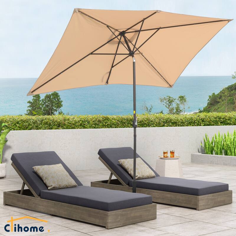Clihome 10' x 6.5' Rectangular LED Market Patio Umbrella