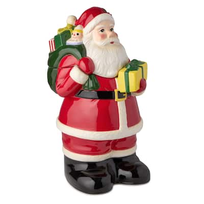Certifed International Santa's Retro Christmas 3-D Cookie Jar 12" - 7"W x 6.625"D x 12"H