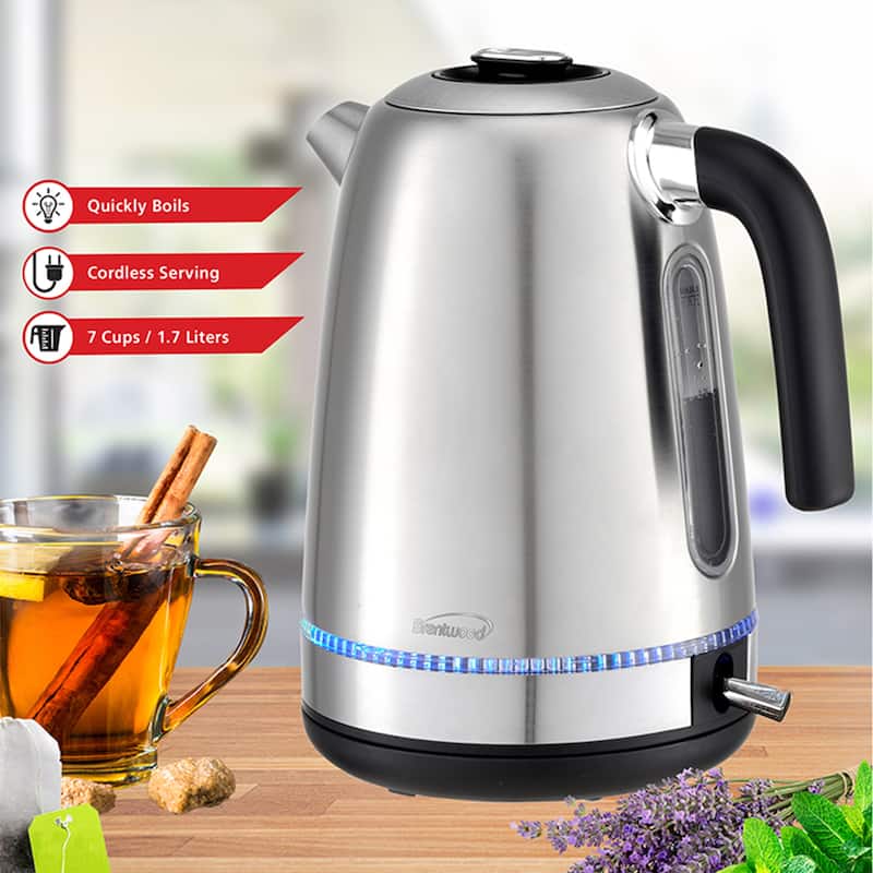 Brentwood 1500 Watt Stainless Steel 1.7 Liter Cordless Electric Kettle in Silver - 1.7 Liter