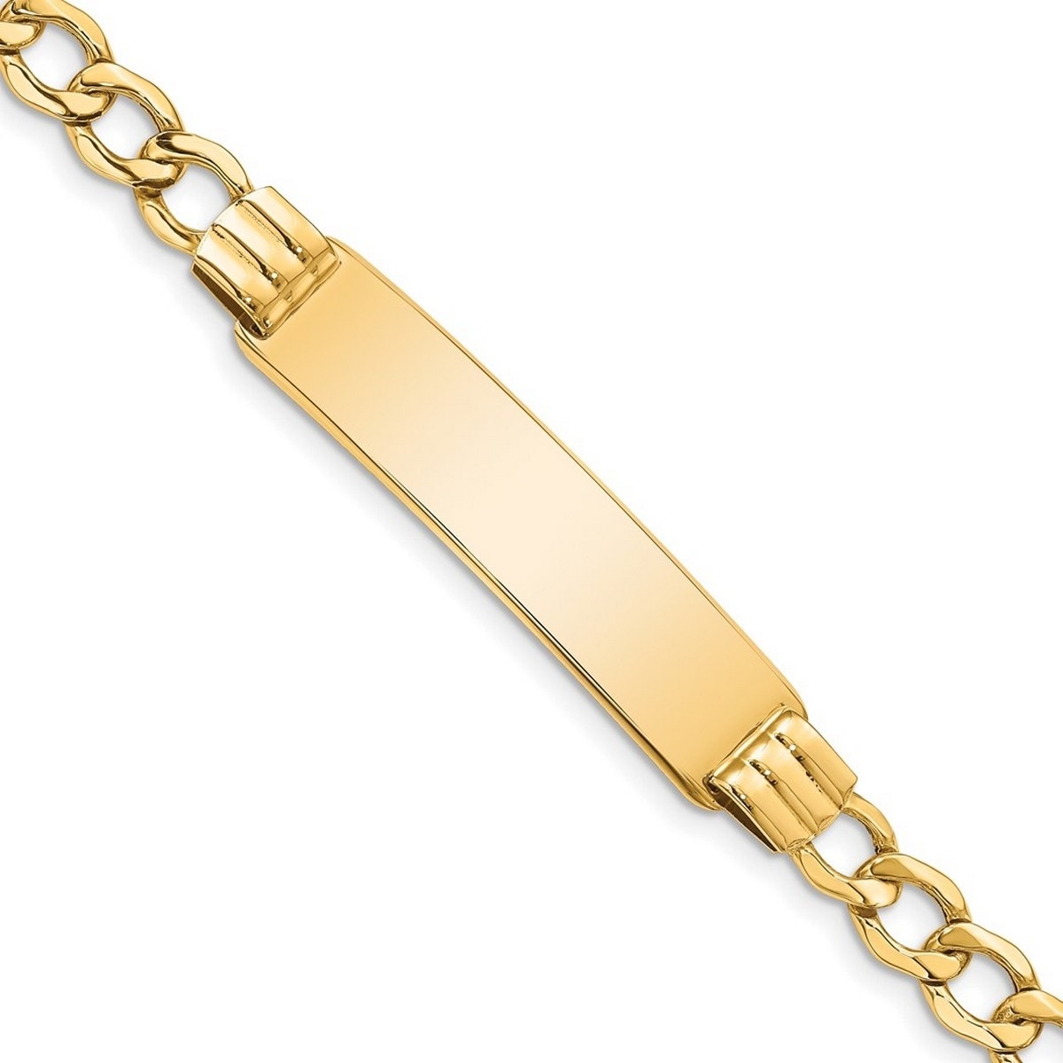 Curata 10k Yellow Gold 9.97mm Engravable Semi solid Curb Link ID Bracelet