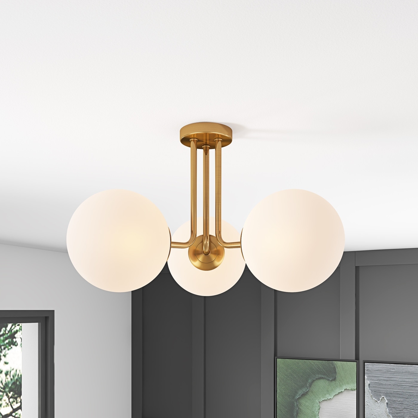 Bagood 3-Light Mid Century Sputnik Ceiling Light - Modern Semi-Flush Mount With Milk Glass Shades, Gold Finish - View #8