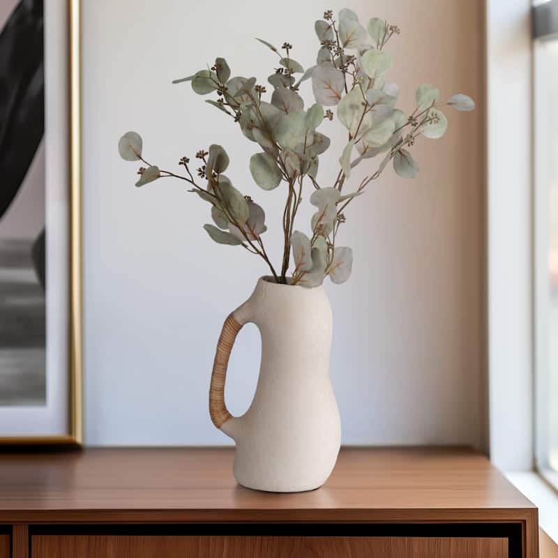 Sagebrook Home Ecomix Ivory Nolvety Organic Vase with Caning - Ivory - 8" x 5" x 13"