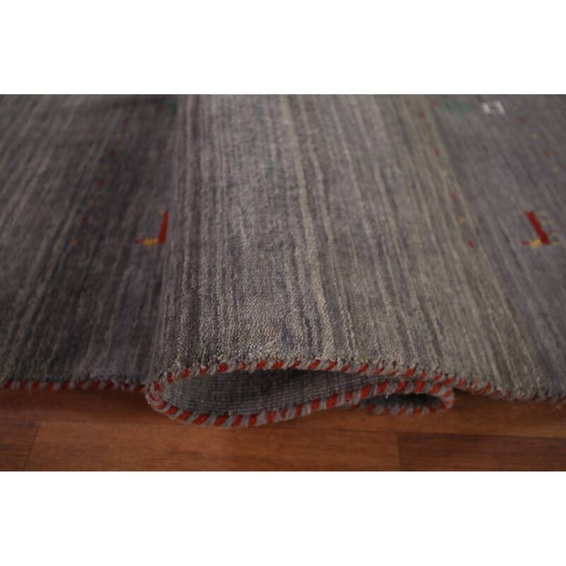 Gray Gabbeh Indian Area Rug Handmade Wool Carpet - 8'1"x 9'6"