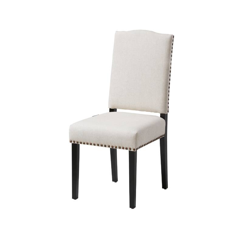Kom Dining Chair, Beige Polyester, Soft Cushions, Espresso Brown Wood