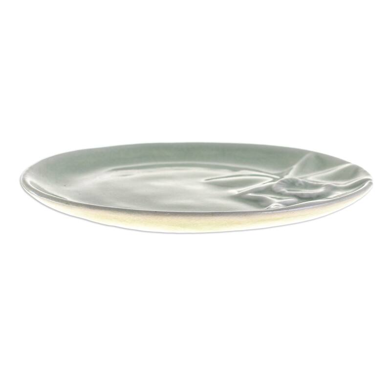 Novica Handmade Lanna Orchid Celadon Ceramic Dessert Plate