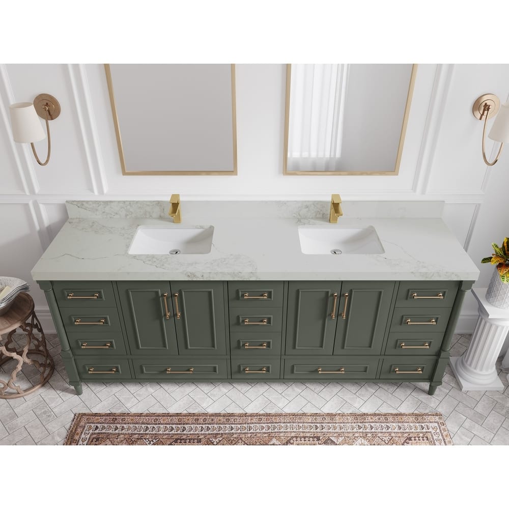 Willow Collections 84 in. W x 22 in. D Aberdeen Double Bowl Sink Bathroom Vanity in Pewter Green with Countertop