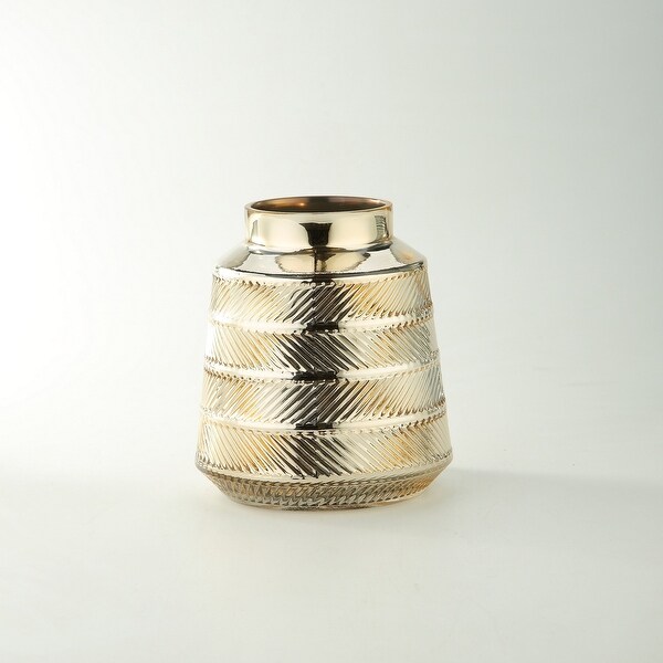 7.5” Embossed Diagonal Striped Gold Glass Bud Vase - N/A