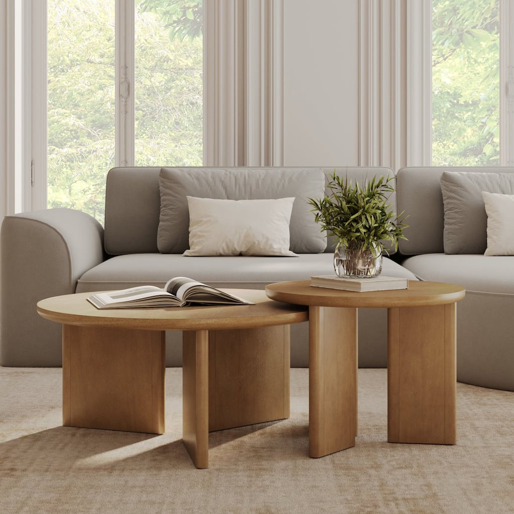Davis Round Wooden Nesting Coffee Table Set for Living Room