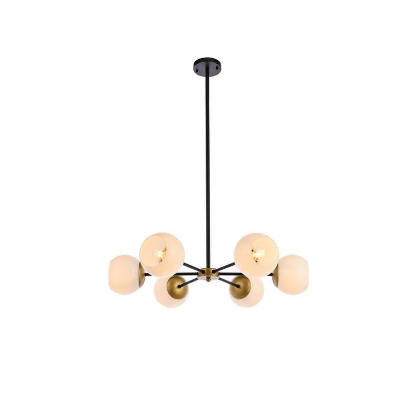 Brooke 30 inch Pendant with White Shade - N/A - Black and Brass
