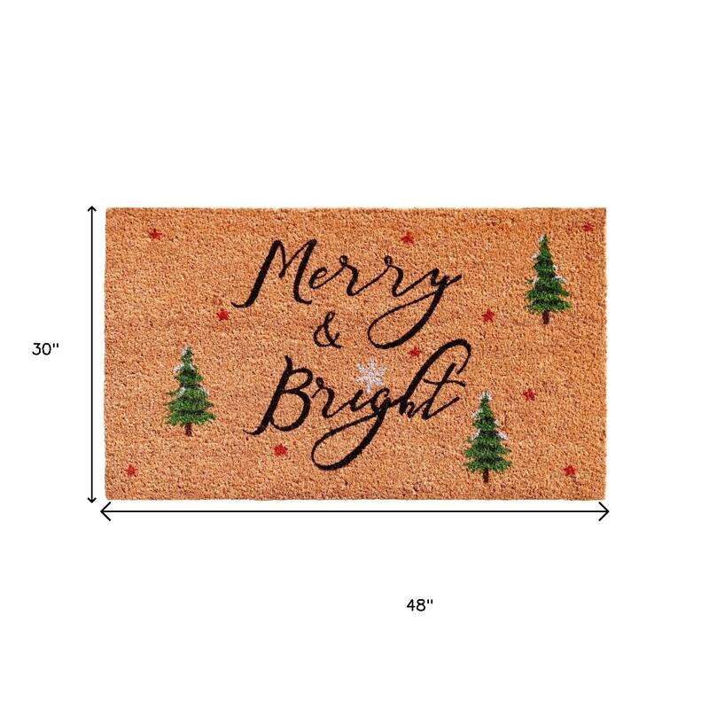 HomeRoots 30" X 48" Brown Black And Green Christmas Merry and Bright Outdoor Coir Door Mat - 30.00' X '48.00