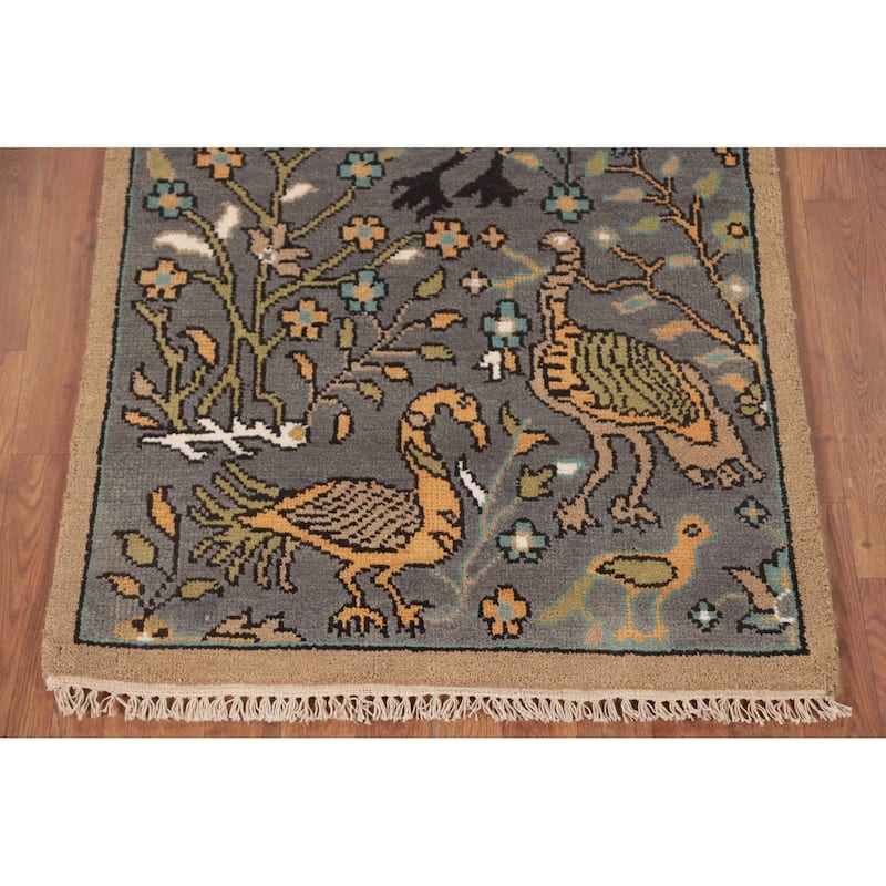 Animal Pictorial Ziegler Accent Rug Hand-Knotted Floral Wool Carpet - 2'11"x 5'0"