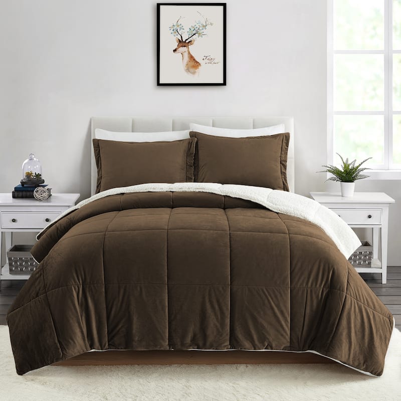 3-Piece Reversible Plush Sherpa Down Alternative Comforter Set