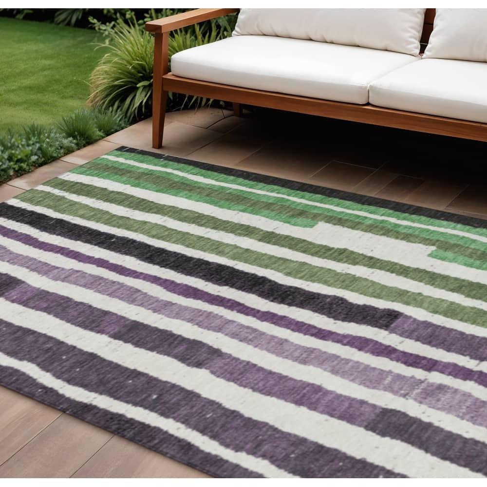 HomeRoots Striped Transitional Rectangle Outdoor Rug