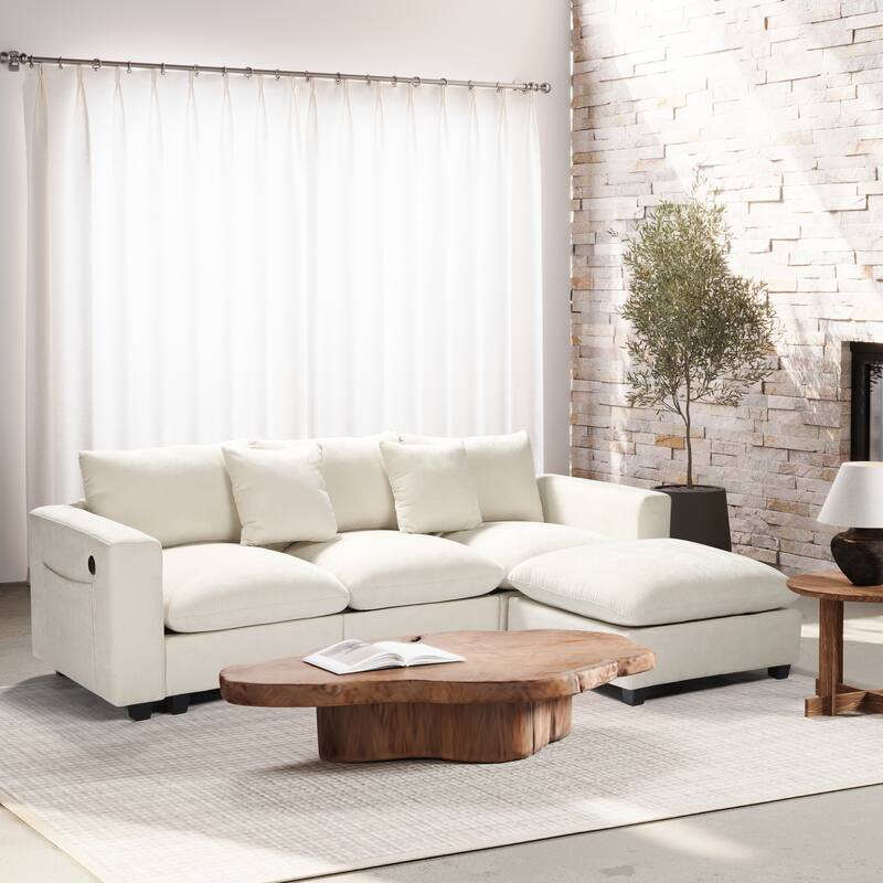 Lucca 4-Piece Chenille Upholstered Modular Sectional with USB Port