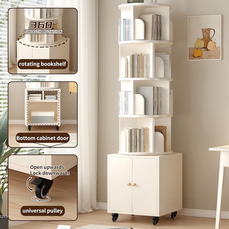 Anmytek 360 Rotating Corner Bookshelf with Wheels Space Saving Storage for Small Rooms