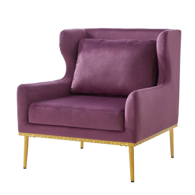 Roomfitters Modern Velvet Accent Armchair with Curved Armrests, Iron Frame Single Sofa