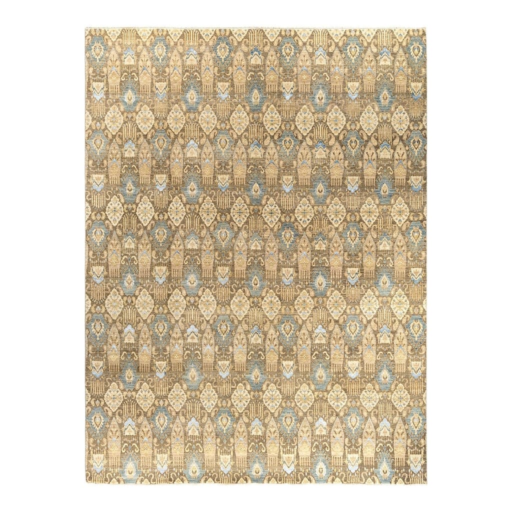 Ikat One-of-a-Kind Hand-Knotted Area Rug - Brown, 9' 0" x 12' 0" - 9' 0" x 12' 0"