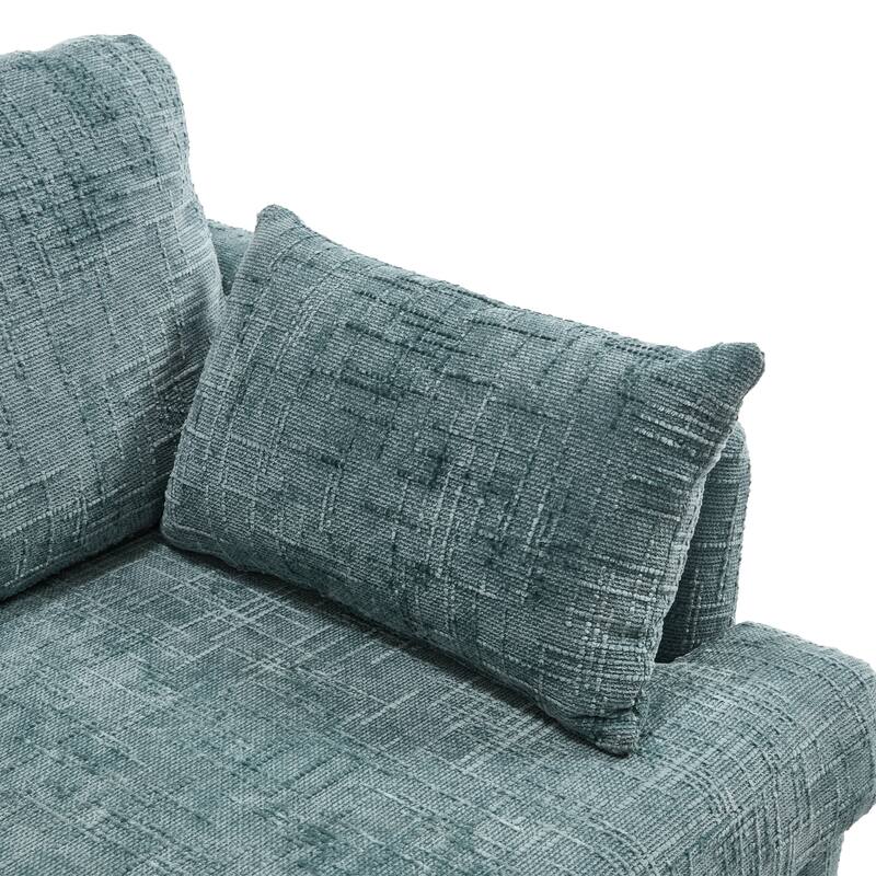Modern Style Chenille 2-Seater Wood-Legged Sofa With Led Light,USB Charging Port And Storage Bag Living Room Bedroom Study Room