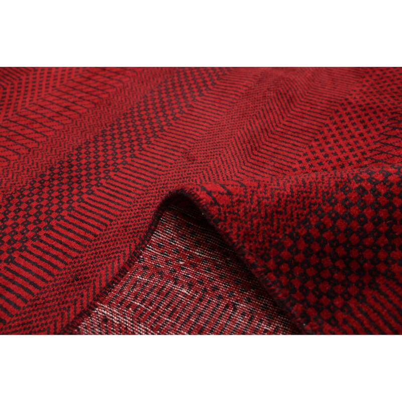 ECARPETGALLERY Hand-knotted Finest Silk Shadow Dark Red Wool Rug - 6'2 x 9'1