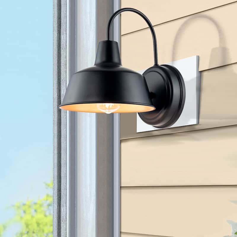 1-Light Black Outdoor Barn Light with Gold-Painting inside