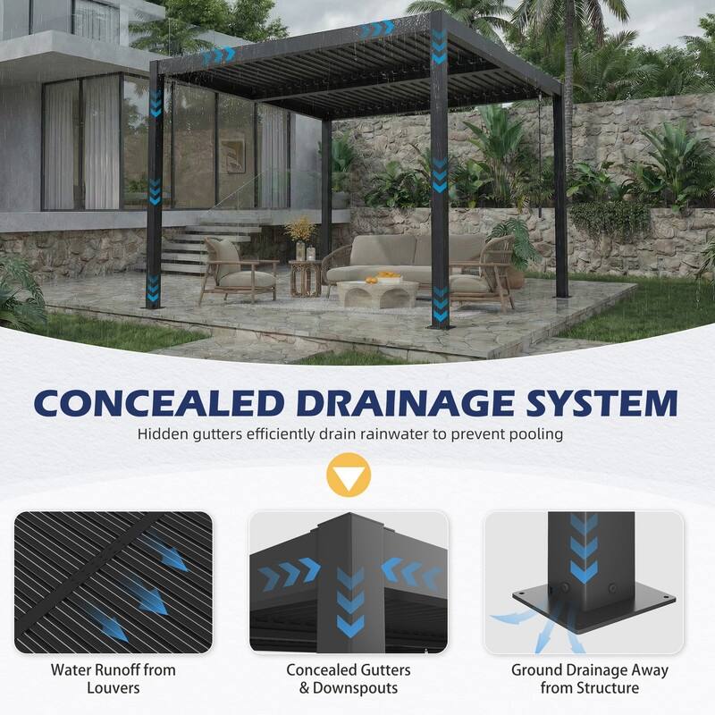 EROMMY Outdoor Louvered Pergola with Optional Winter Cover – Adjustable Hardtop Gazebo, Multiple Sizes