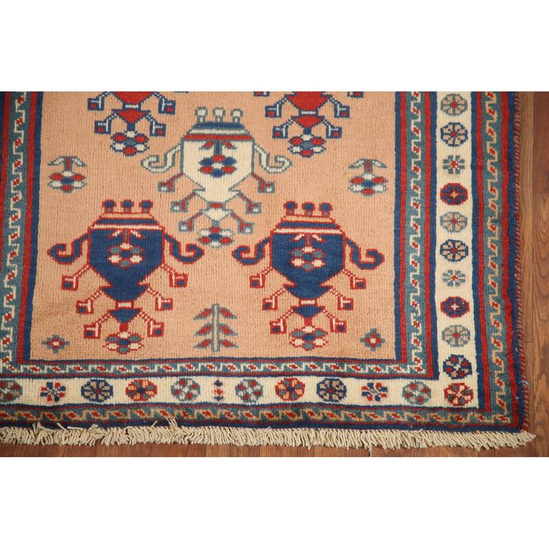 Hand Knotted Oriental 100% Wool Carpet Traditional Geometric Peach Hamedan Area Rug - 4' 10'' X 3' 2''
