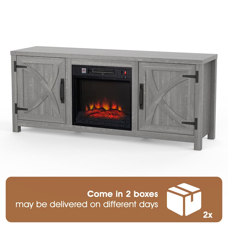 58-inch Grey Electric Fireplace TV Stands Console Table with 18" Electric Fireplace