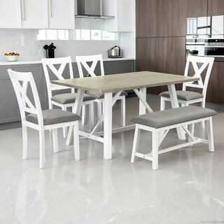 6 Piece Rustic Style Dining Wood Kitchen Table Set with Table, Bench ...