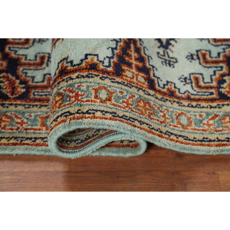 Turquoise Geometric Viss Indian Accent Rug Hand-Knotted Wool Carpet - 3'0"x 5'0"