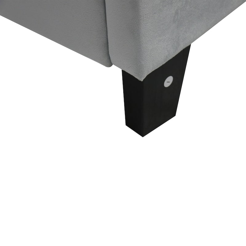 Grey Full Size Upholstered Platform Bed in with Pull Point Tufted Headboard and Slat Support