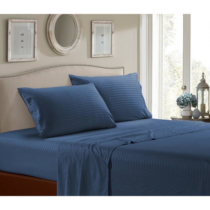 1800 Series Cotton Satin Feel Dobby Stripe Sheet Set - Assorted colors and sizes - Full - Navy