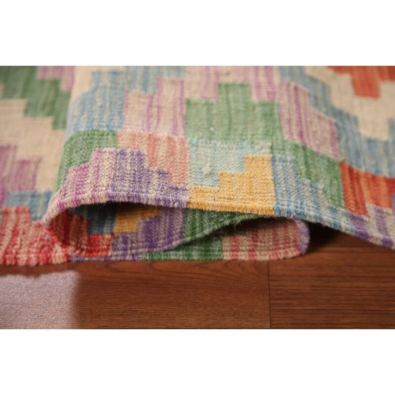Reversible Kilim Rug Hand-Woven Multi-Color Foyer Wool Carpet - 3'3"x 5'0"