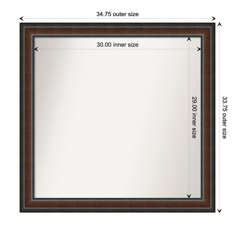 Cyprus Walnut Framed Non-Beveled Custom Wall Mirror, Bathroom Vanity Mirror - Outer Size: 34.75 x 33.75