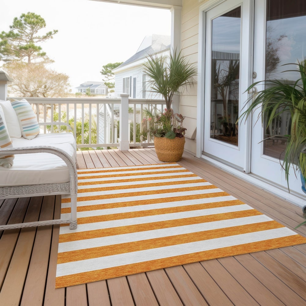 Machine Washable Indoor/ Outdoor Cabana Striped Chantille Rug