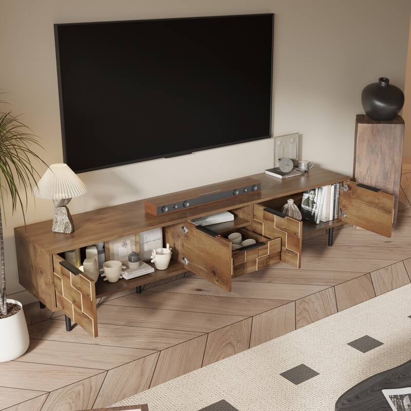 Modern Checkered Design TV Stand, Media Console, for 85/75/65-inch TVs with Storage, for Living Rooms