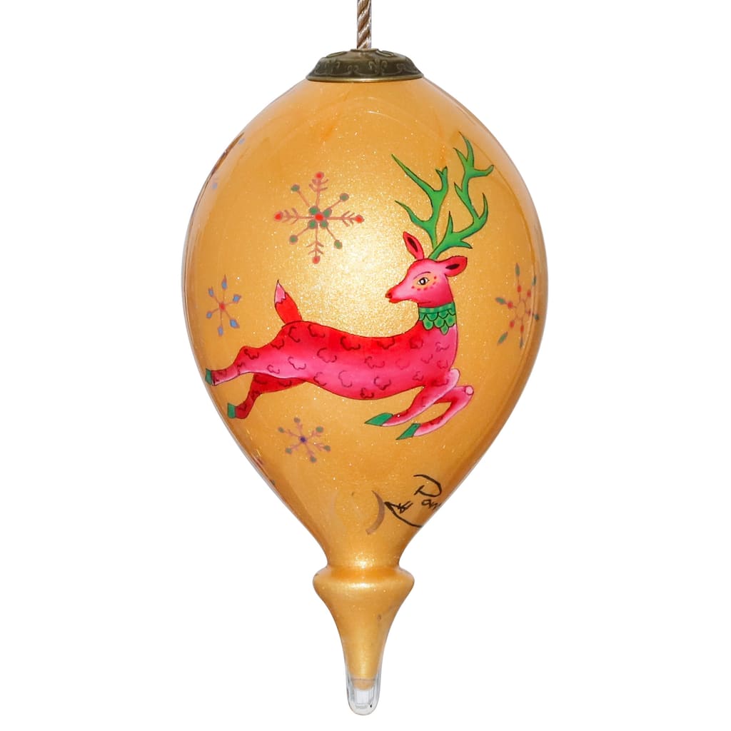 Inner Beauty Gold Reindeer and Snowflakes Hand painted glass Ornament