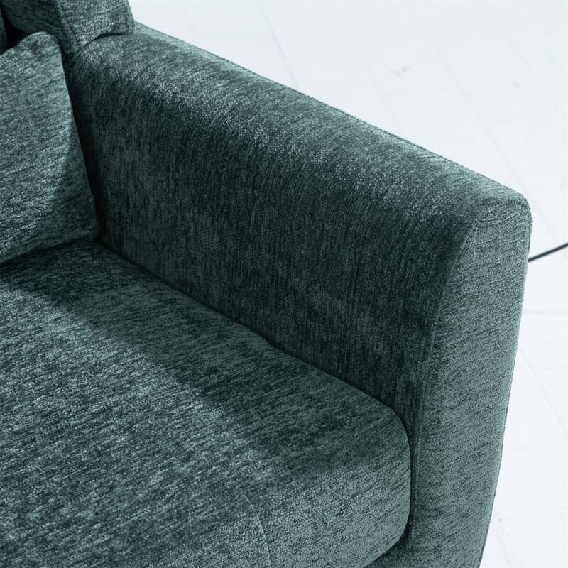 Modern Chenille Upholstered Armchair with Pillow and Solid Wood Leg