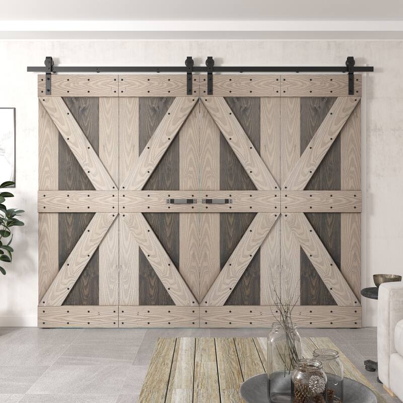 Coast Sequoia 30in./36in./48in./60in./72in. x 84in. Embossing Pine Wood Bi-Fold Barn Door With Sliding Hardware Kit