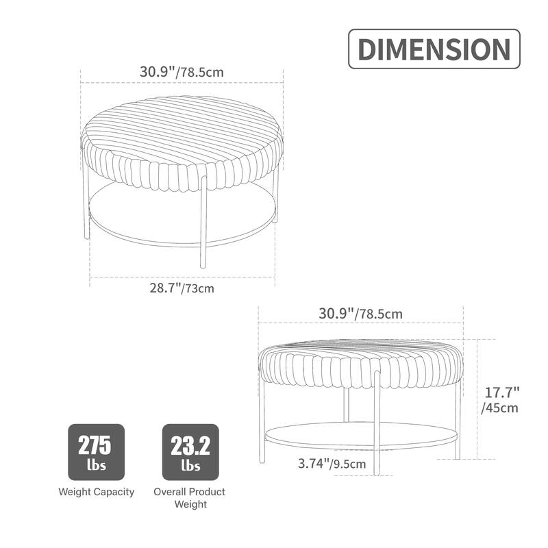 ​Upholstered Storage Ottoman - Open Shelf & Faux Fur Top