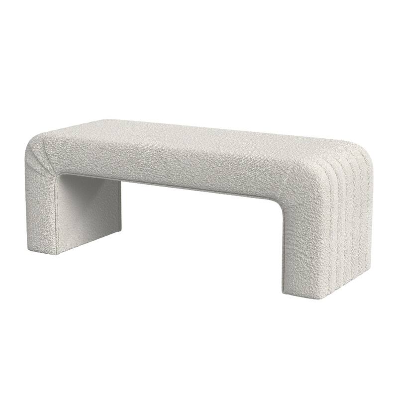 Gus Bench, Curved Arch Design, Cream Channel Tufted Velvet 48 Inch