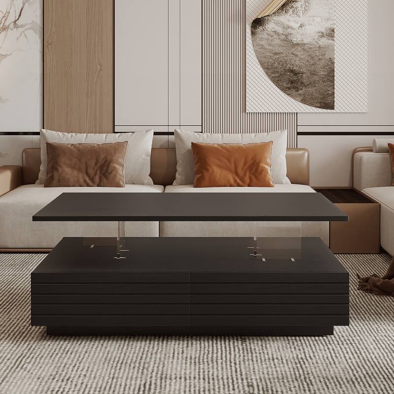 Modern Rectangular LED Lights Coffee Table with 2 Large Drawers by Harper&Bright Designs