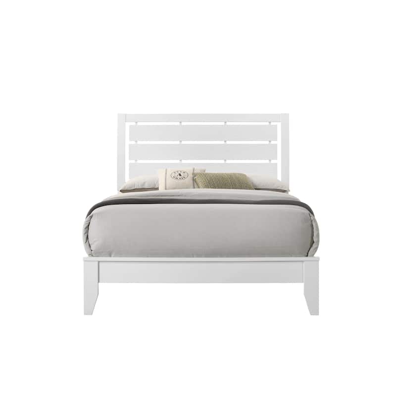 Eve King Size Bed, Slatted Headboard, Chamfered Legs, White Wood, Modern
