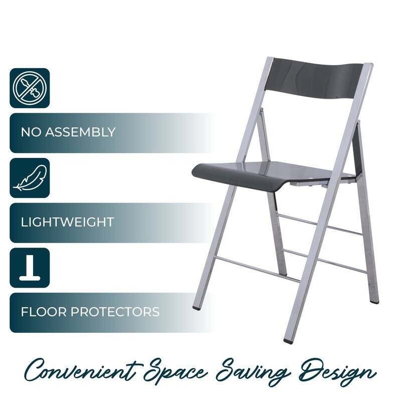 Menno Modern Acrylic Folding Dining Chairs with Stainless Steel Frames and Rubber Pads (Set of 4)